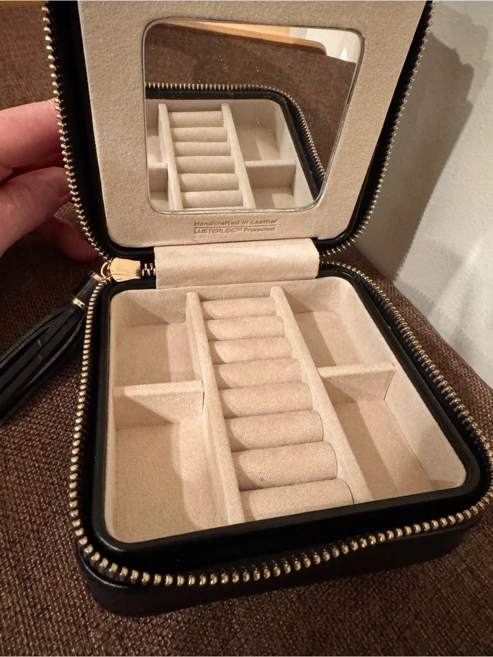Wolf 4x4 inch Compact Black Travel Jewelry Case with Tassel
